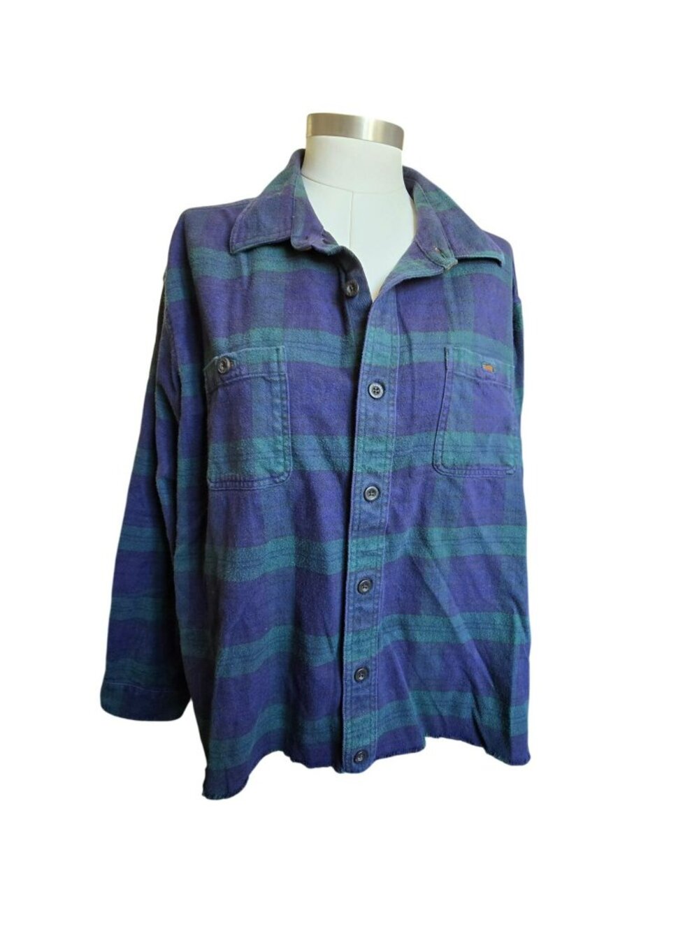 Orvis Mens XXL Classic Fit Plaid Flannel Shirt Green & Blue Cropped Length JJ437